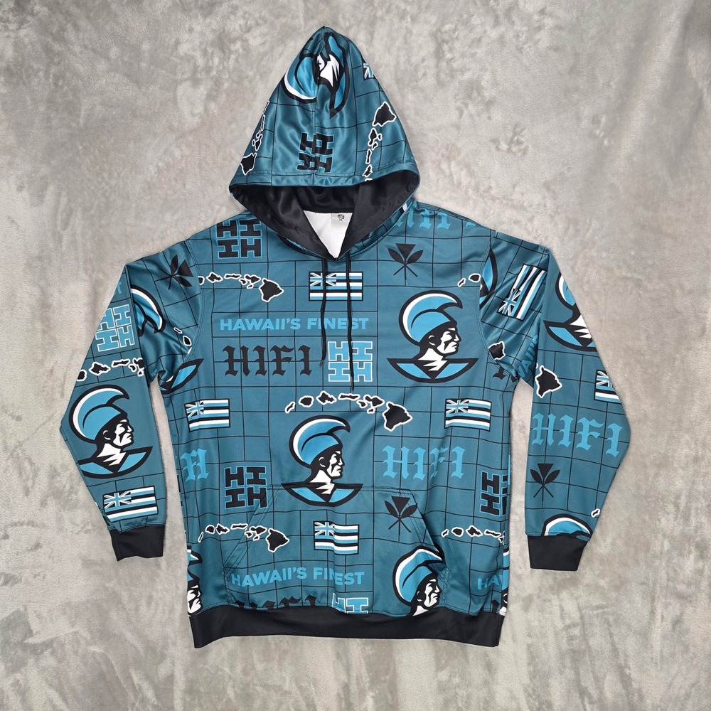 Hawaii Finest Hoodie Men 3X Teal All Over Print HIFI Graphic Pullover Streetwear